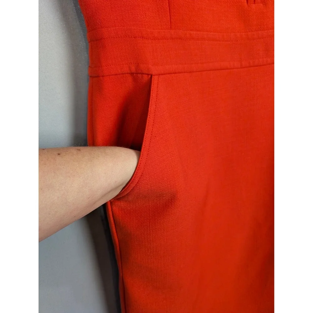 Tory Burch Sheath Dress‎ SZ 14 Orange Pockets Textured Sleeveless
